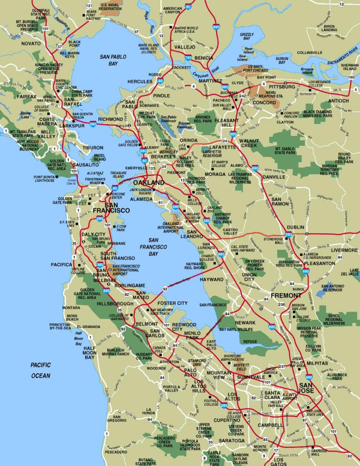 harta orașelor în jurul valorii de San Francisco