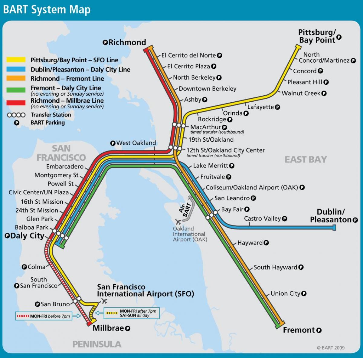 San Francisco sistem bart hartă