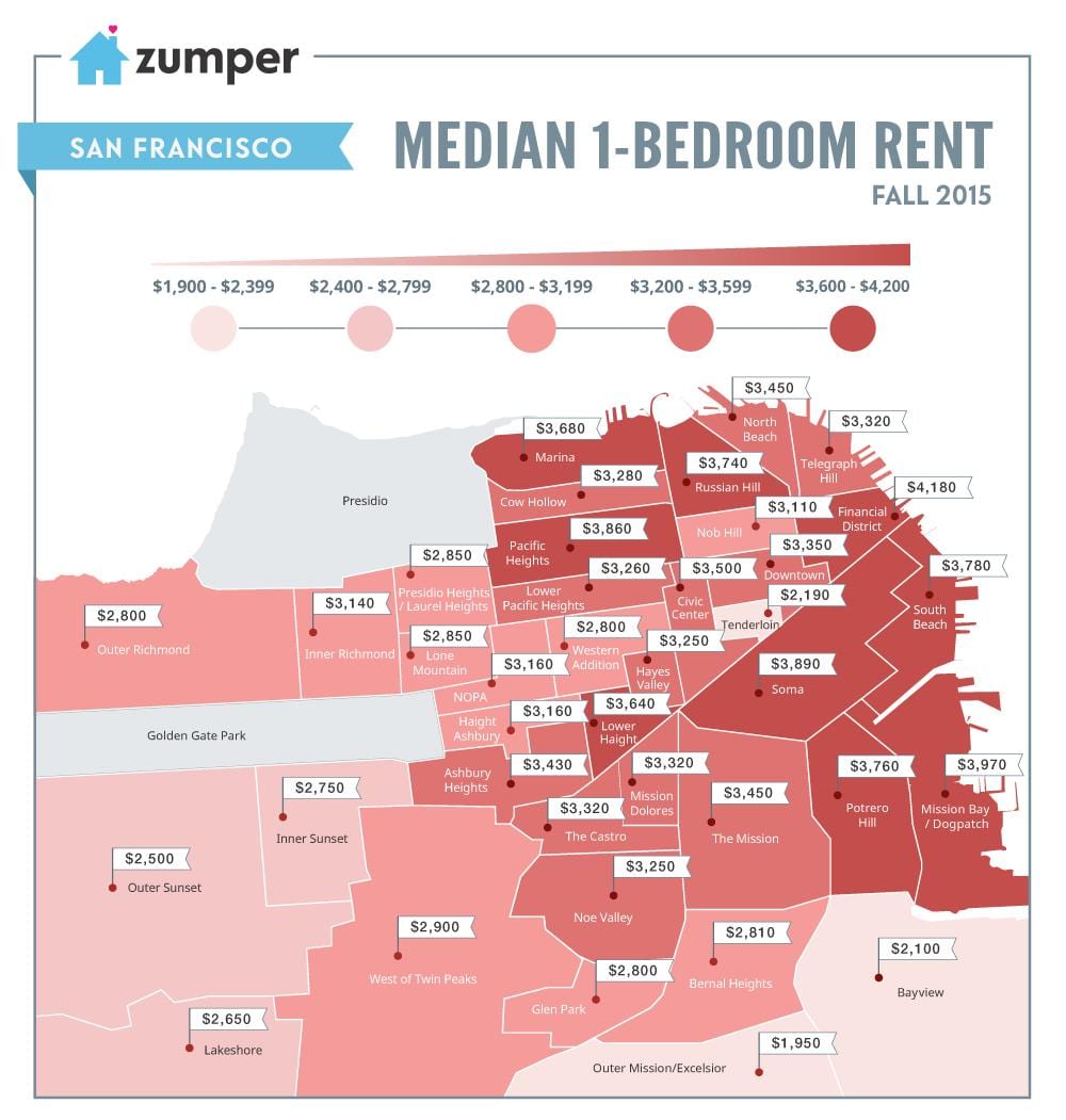 bay area prețurile de închiriere hartă