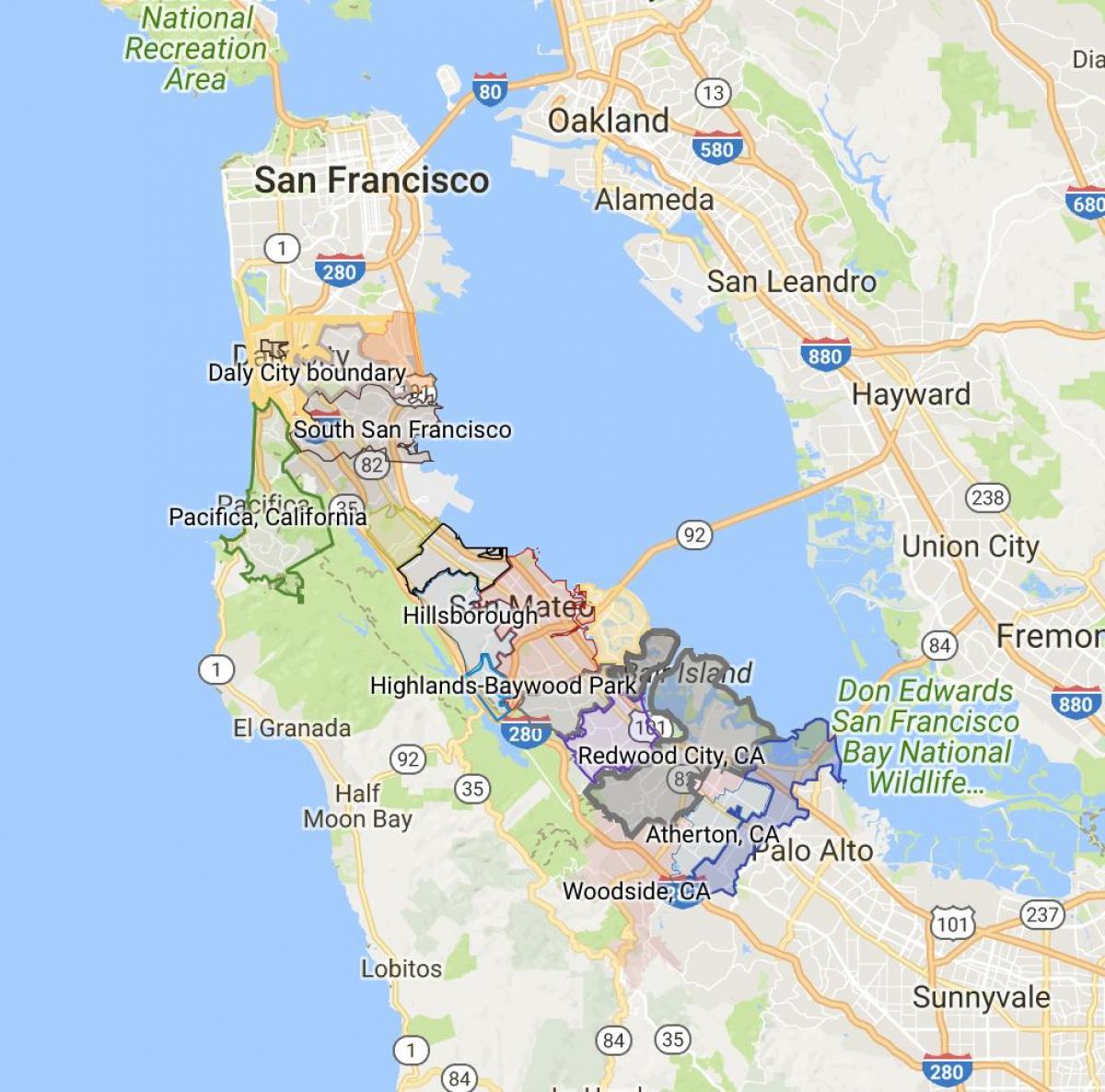 Harta bay area limita oraș