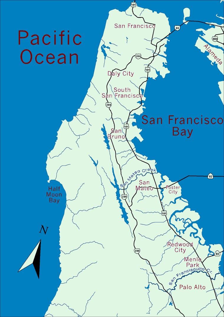 Harta bay area peninsula