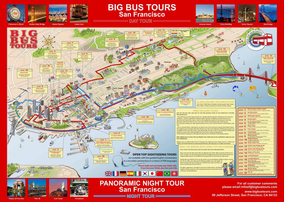 autobuz mare și roșu, San Francisco arată hartă