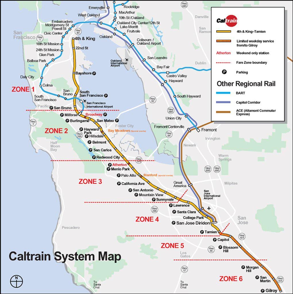 caltrain harta rutelor