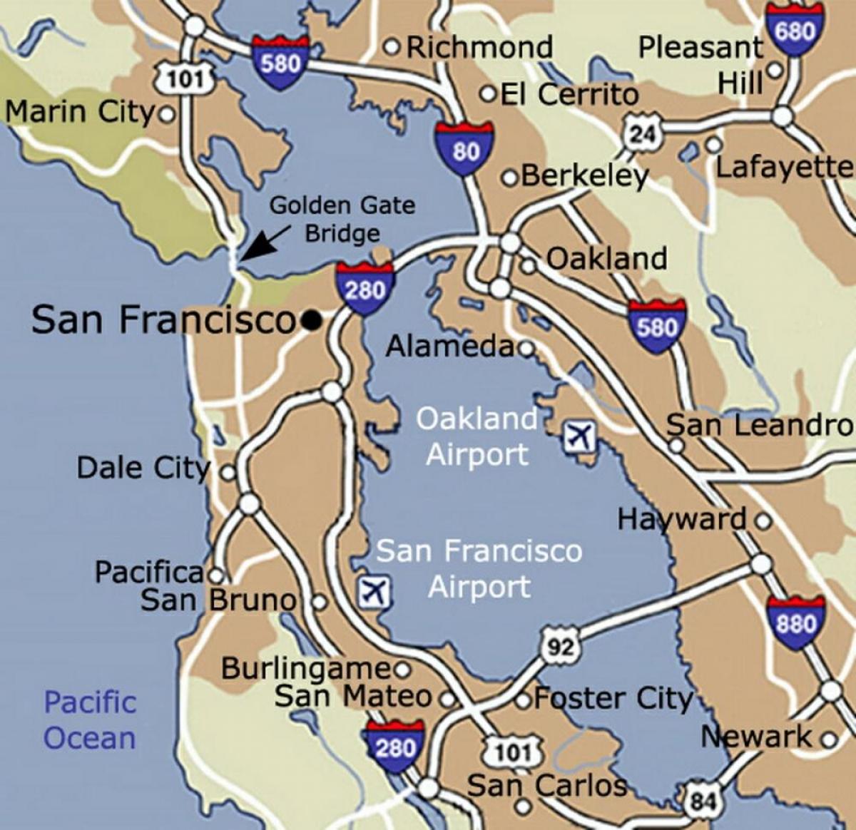 Harta San Francisco aeroport și zona înconjurătoare