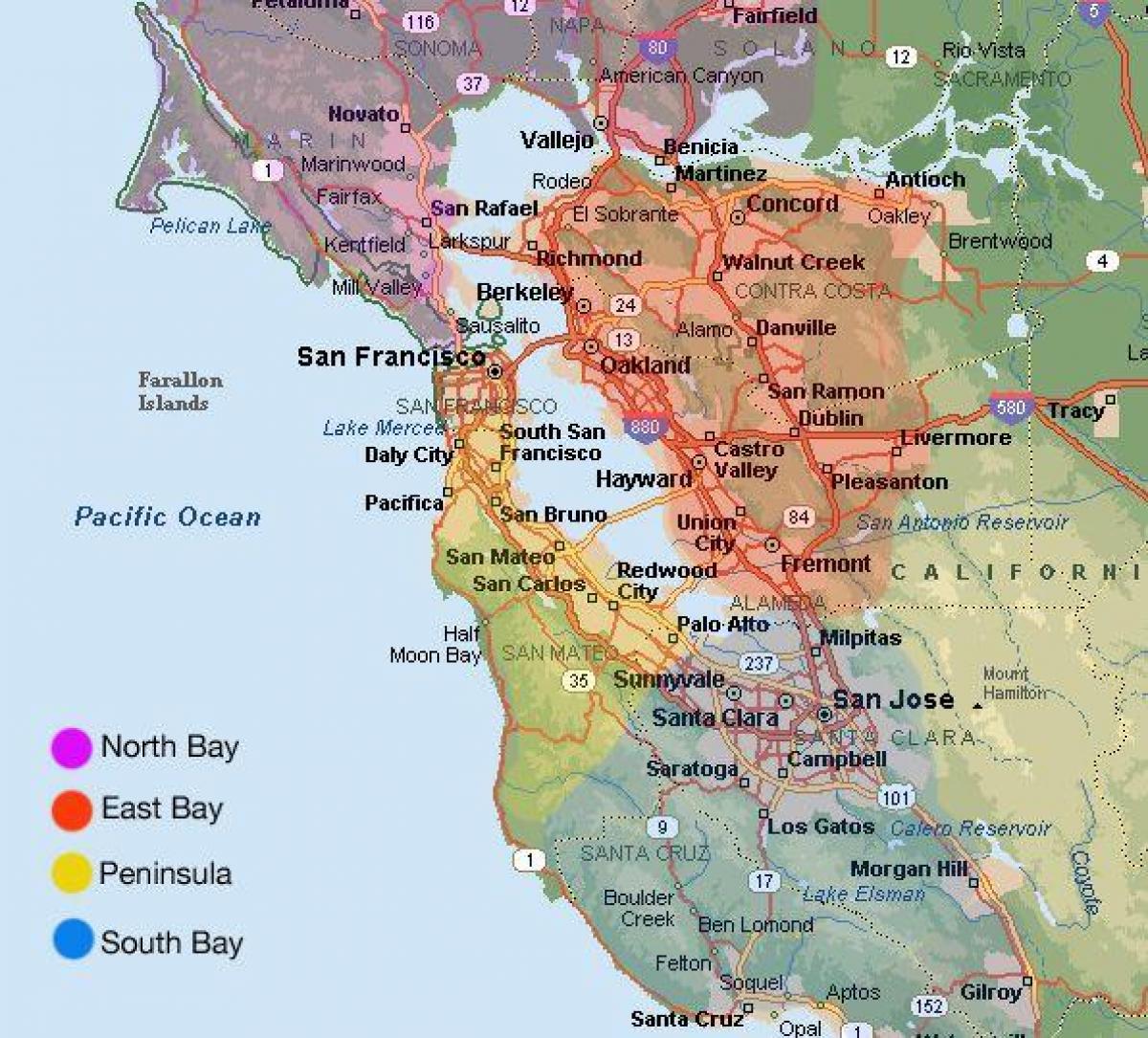 San Francisco arată hartă și zona înconjurătoare