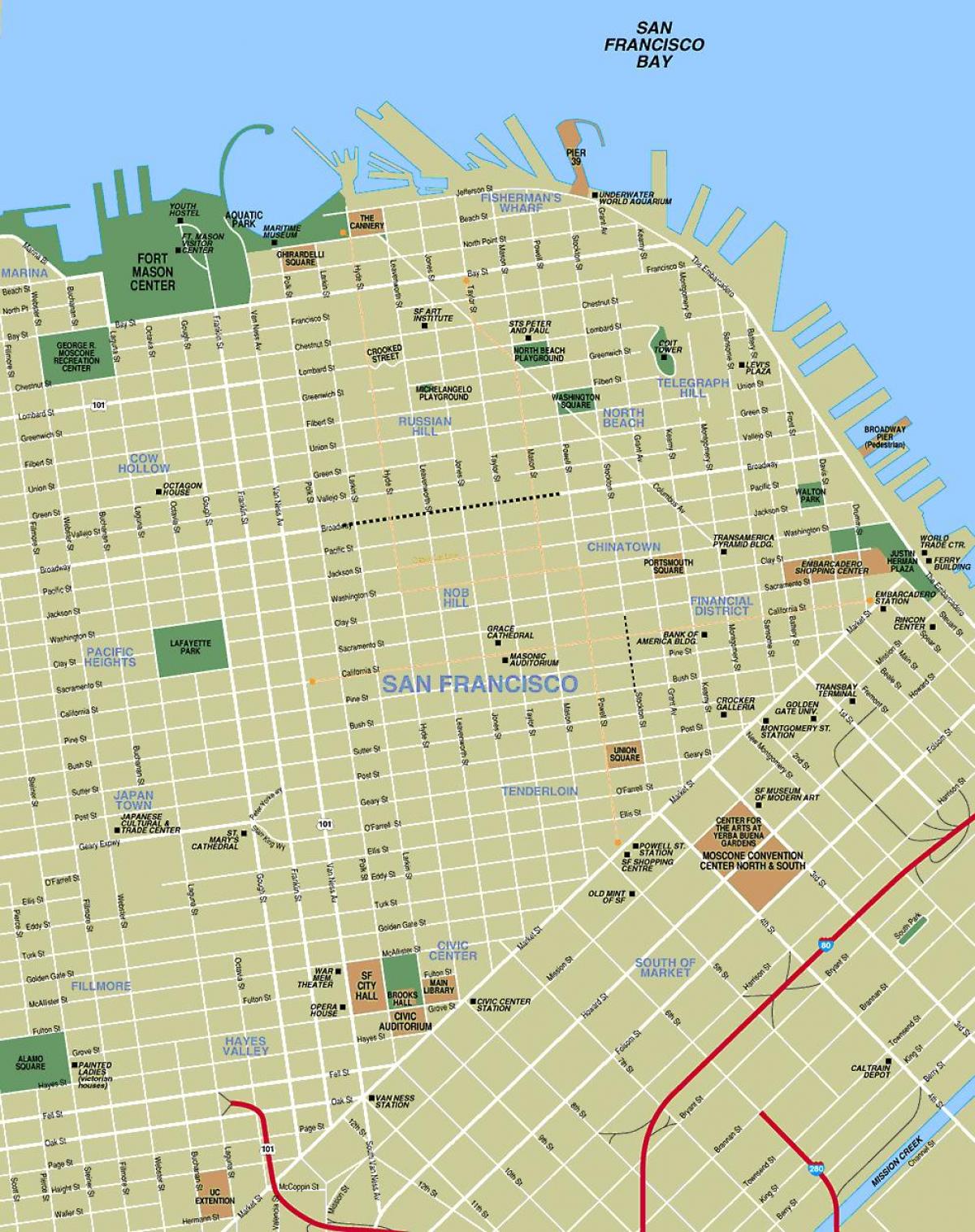 hartă din centrul orasului San Francisco, ca