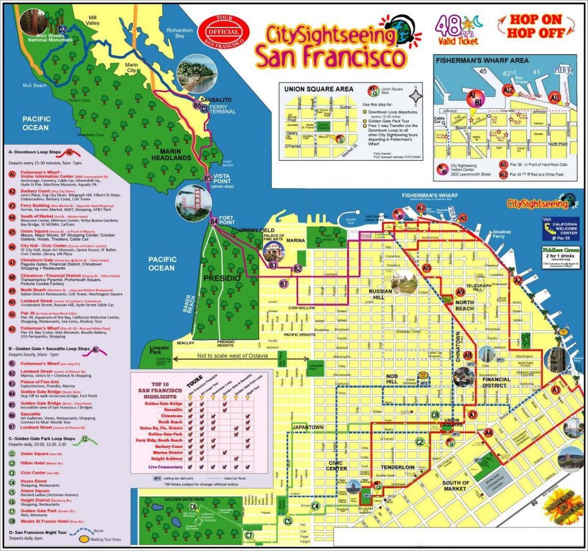 San Francisco hop on hop off bus tour hartă
