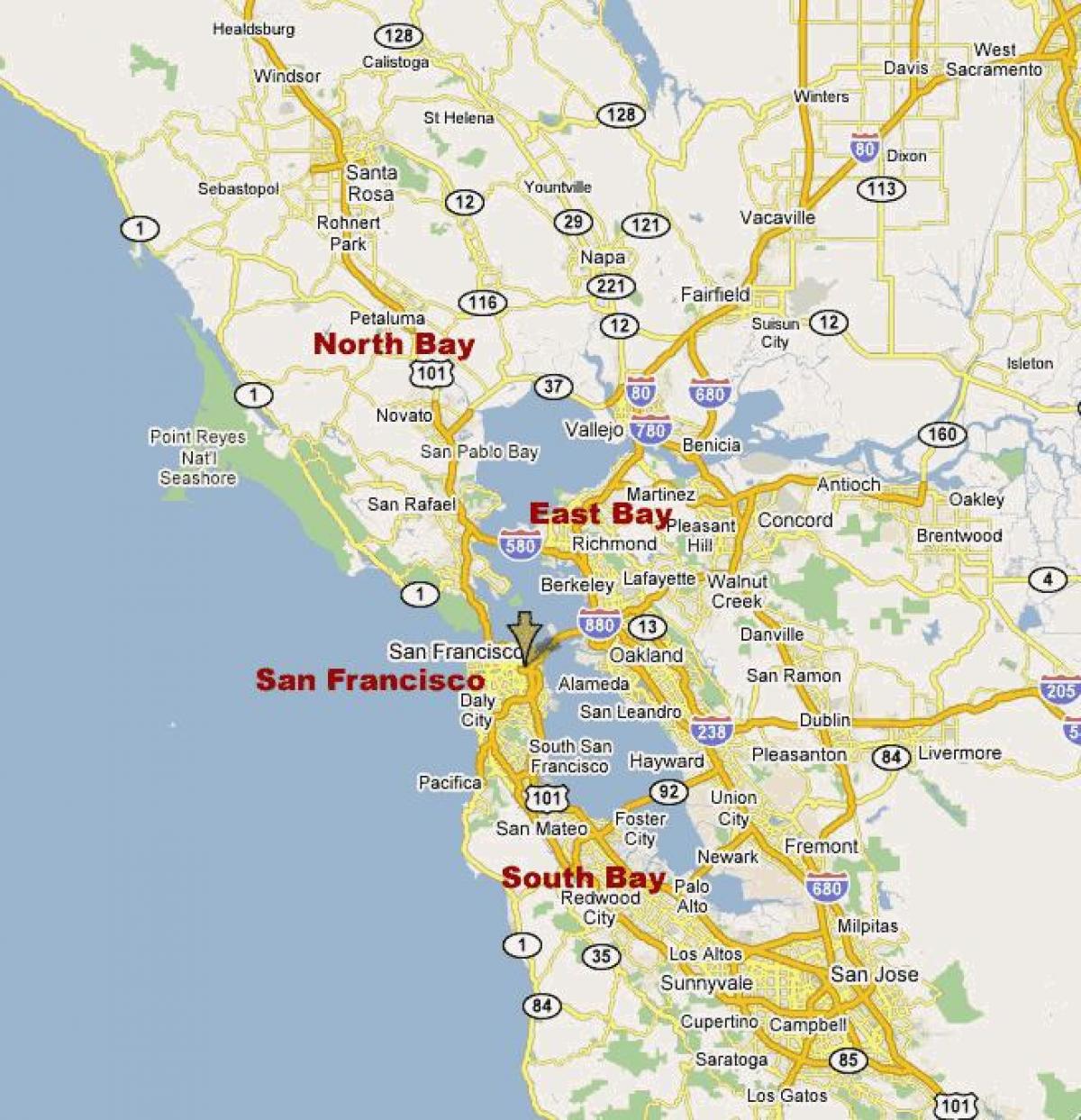 california de nord bay area arată hartă