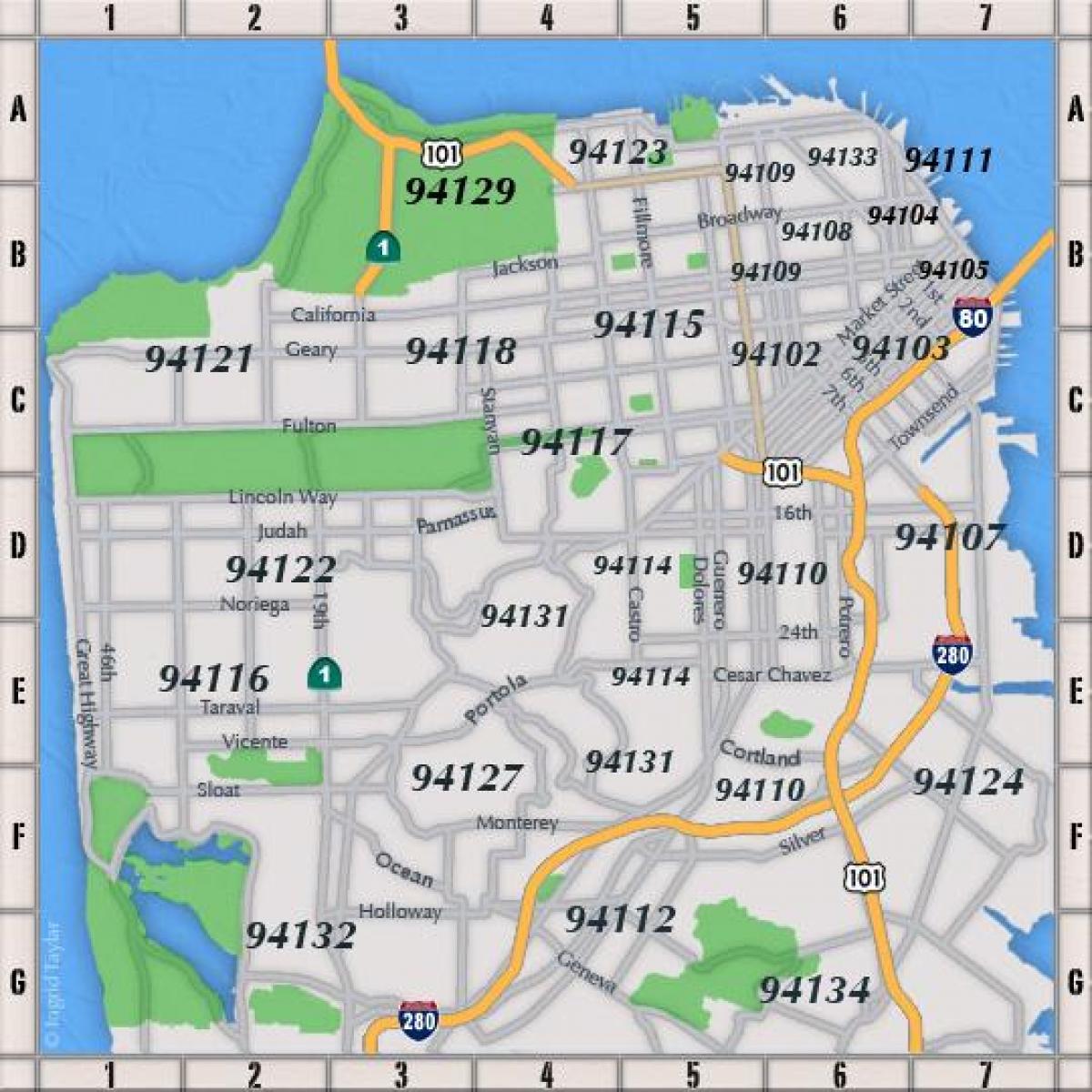 San Francisco cod postal hartă
