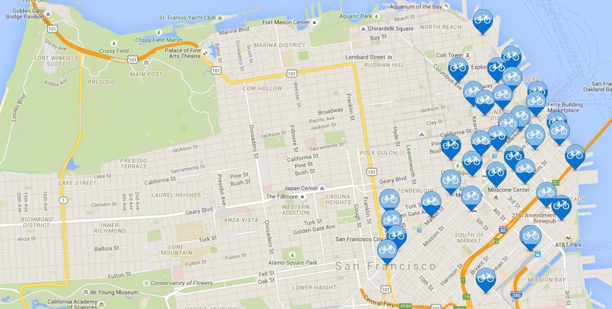 Harta San Francisco cota de biciclete