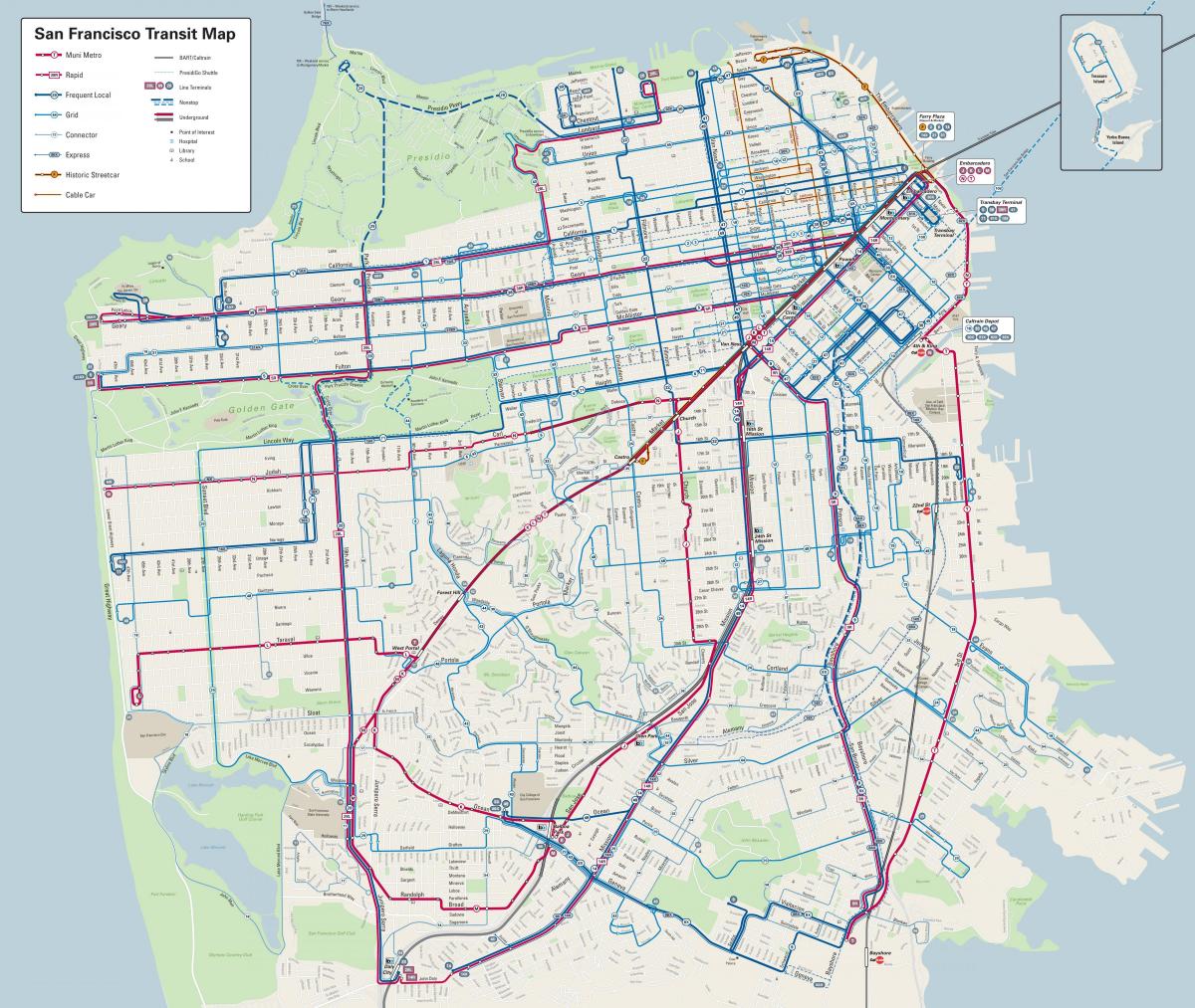 San Francisco linii de autobuz hartă
