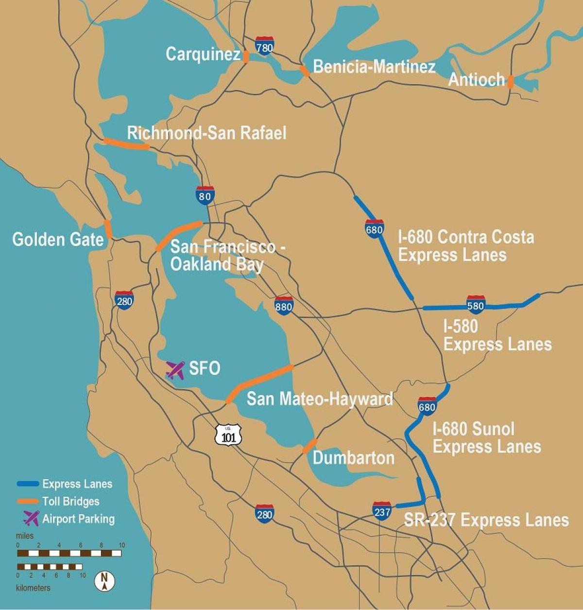 drumurile cu taxă San Francisco arată hartă