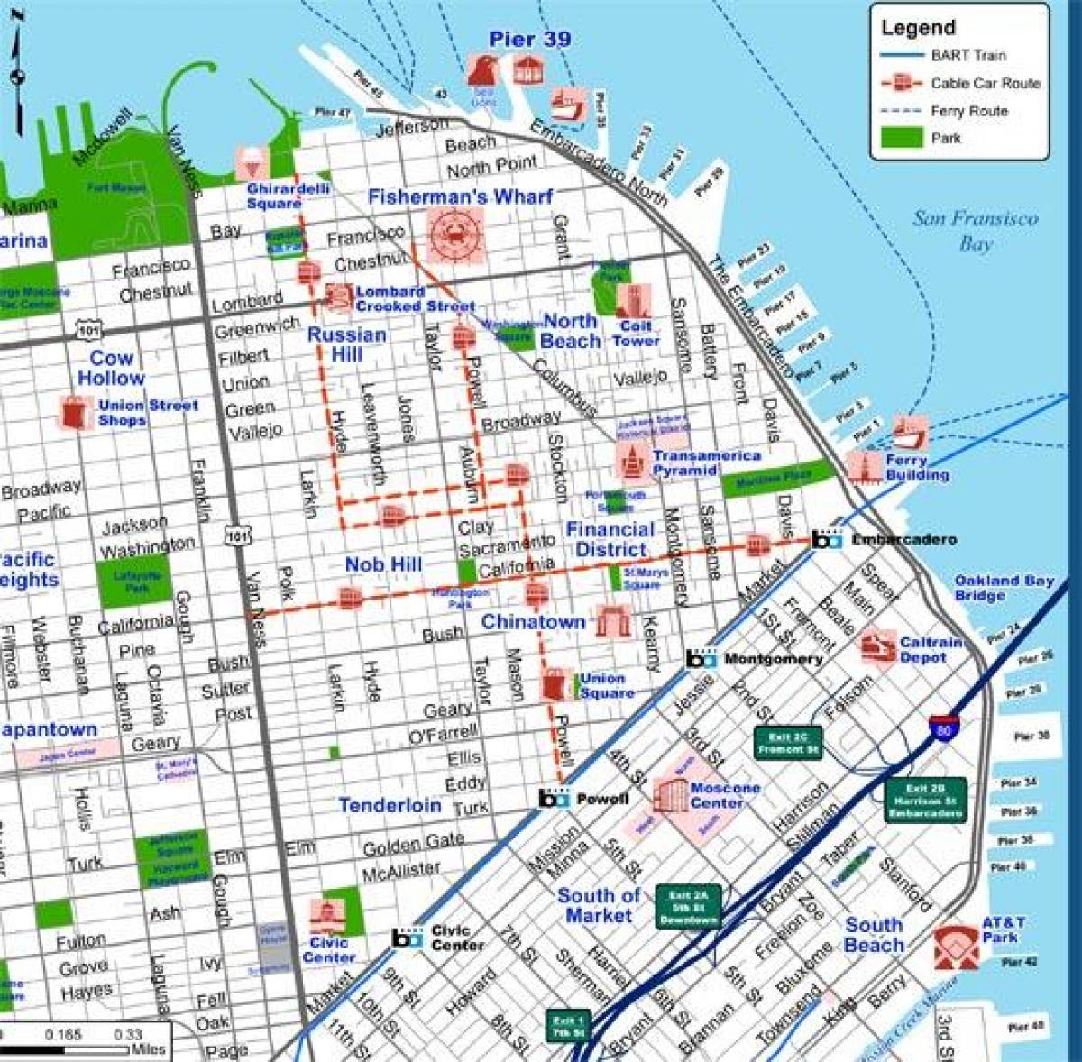 San Francisco city arată hartă turistică