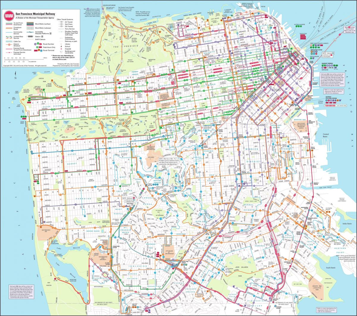 Harta San Francisco municipal de cale ferată