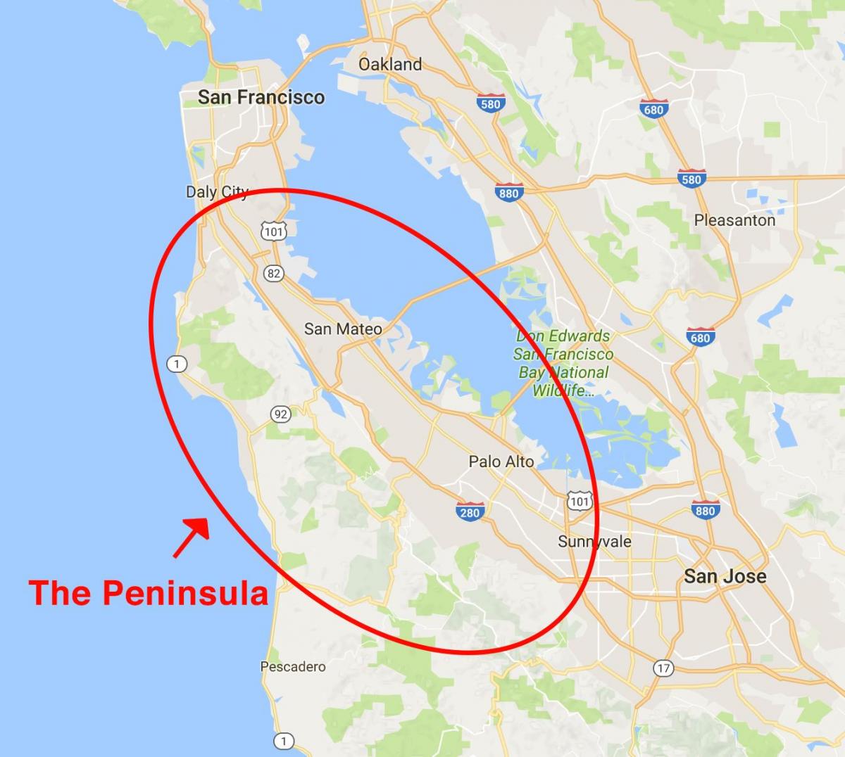 Harta San Francisco peninsula 