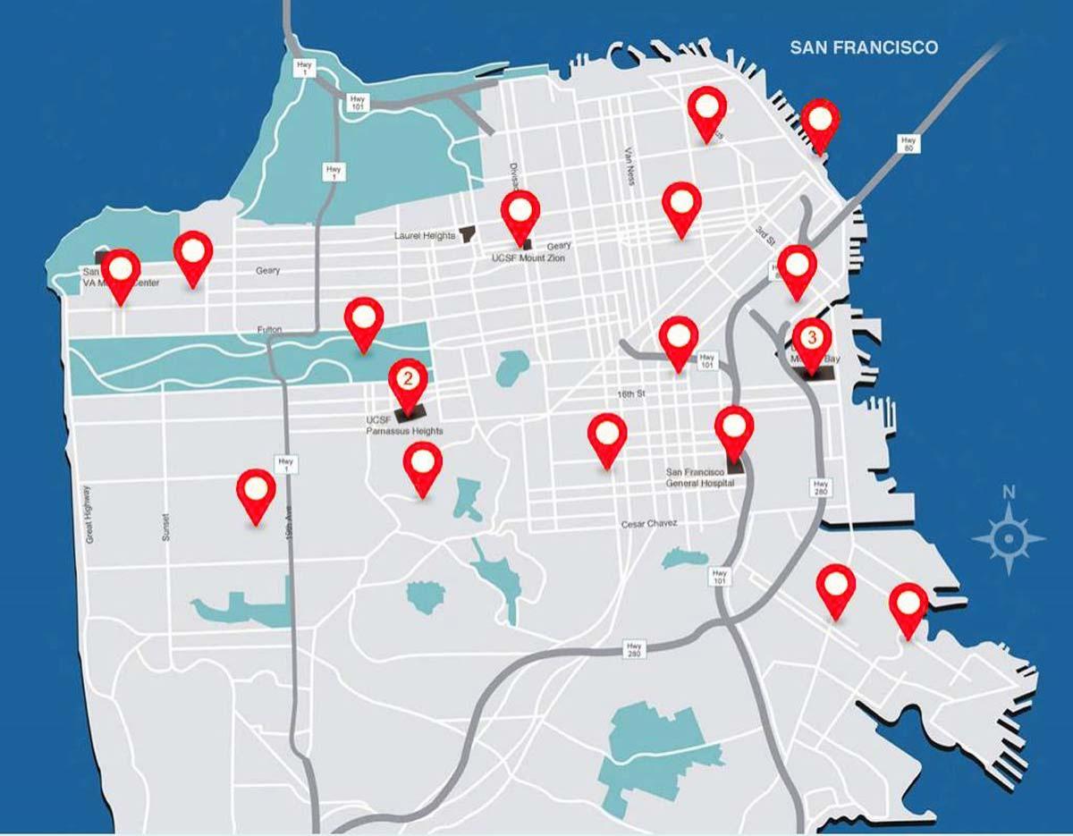 Harta San Francisco spitale