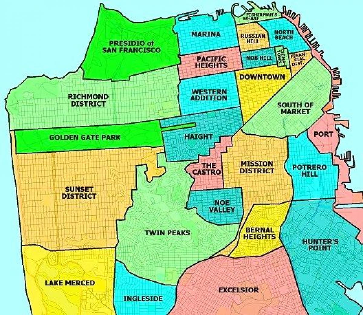suburbiile din San Francisco arată hartă