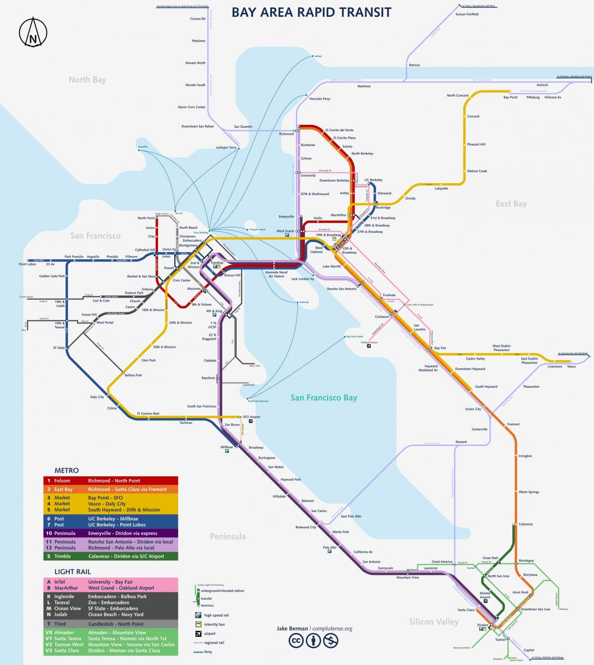 San Francisco sistemul de metrou hartă