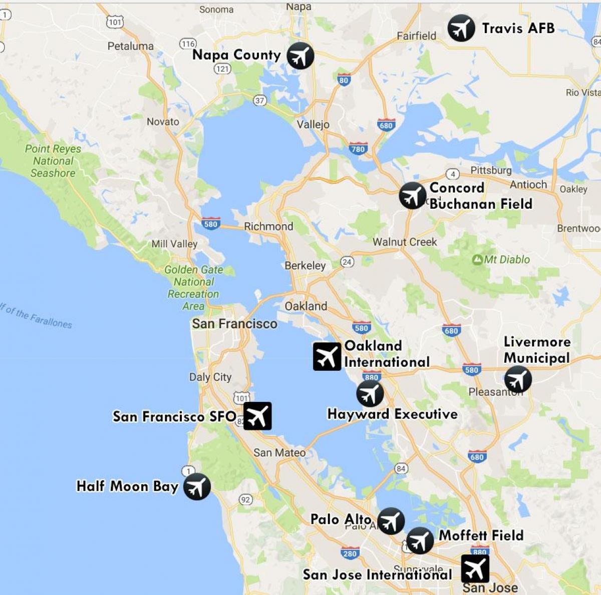 aeroporturi in apropiere de San Francisco arată hartă