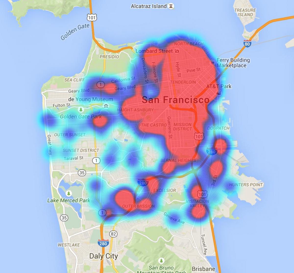 harta de căldură San Francisco