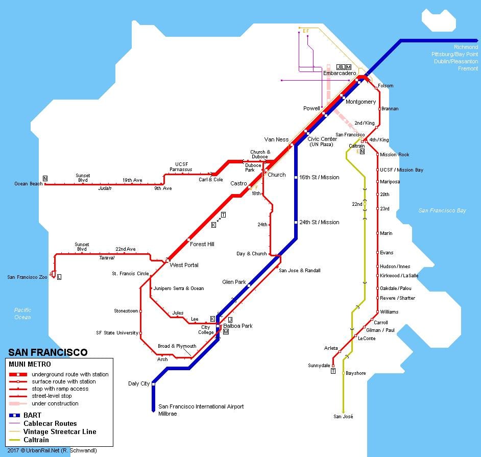 San Fran tramvai hartă