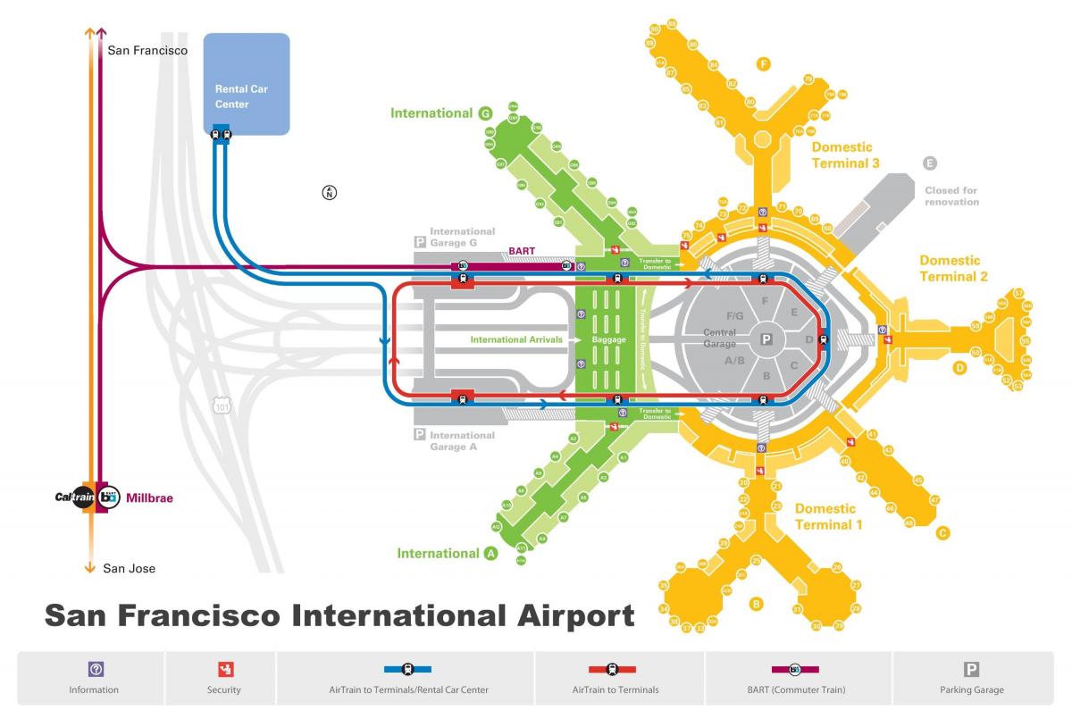 San Francisco aeroport, închiriere de mașini hartă