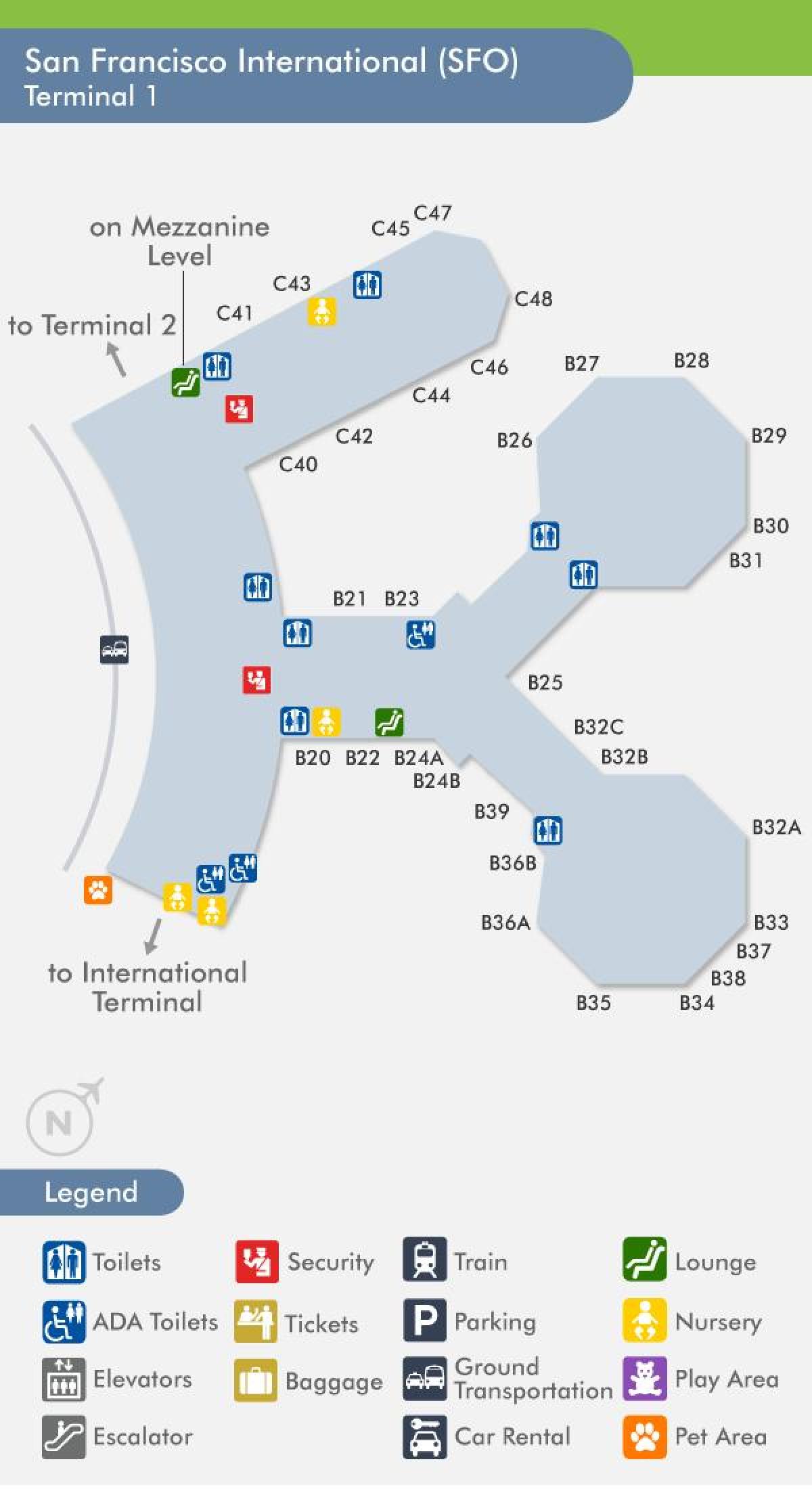 San Francisco airport terminal 1 arată hartă