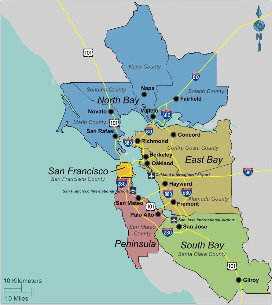 harta de la sud de San Francisco bay area