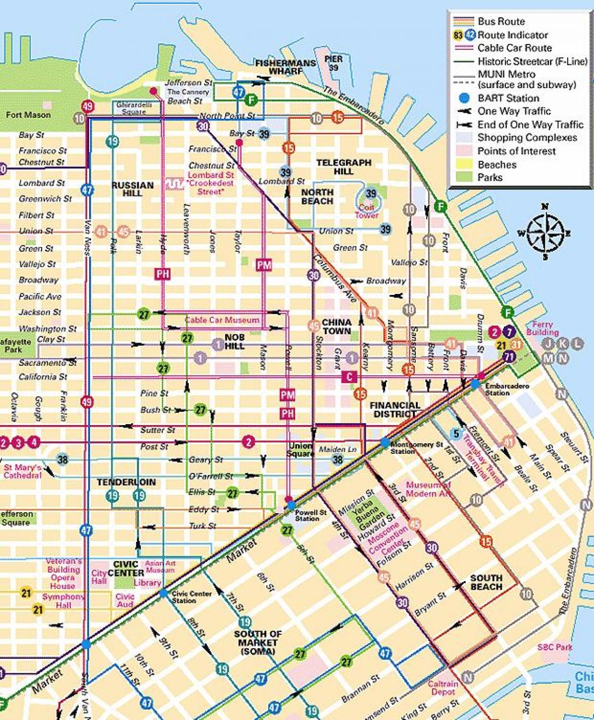 linii de telecabina în San Francisco arată hartă