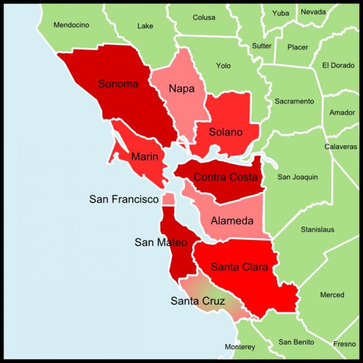 San Francisco bay area county arată hartă