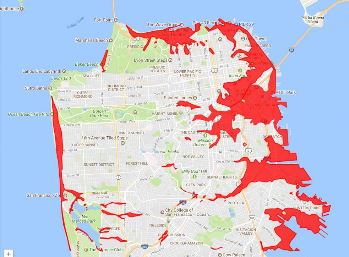 San Francisco zone, pentru a evita hartă