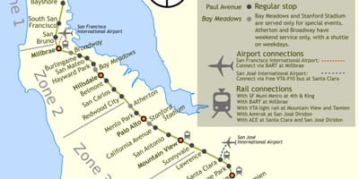 Caltrain se oprește hartă
