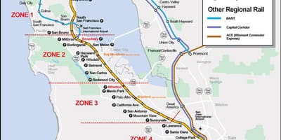 Caltrain harta rutelor