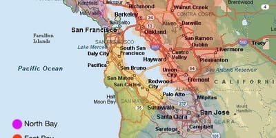 San Francisco arată hartă și zona înconjurătoare